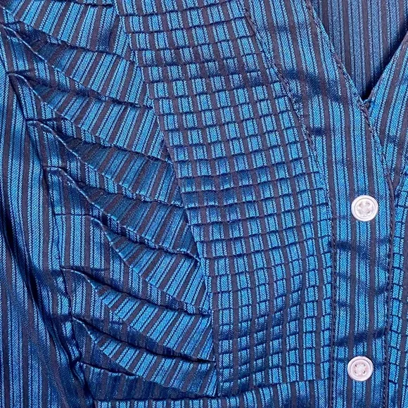 Express Black and Blue Striped Capped Sleeve, Pin-tucked Front Blouse size Large - Picture 4 of 8